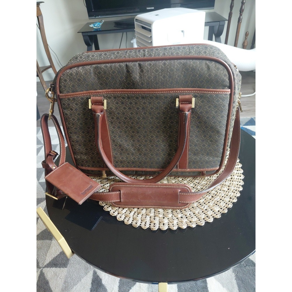 VTG Hartmann Jacquard Wings Diamond Brown Leather TrimWeekender CarryOnBag 1980s